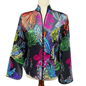 Vintage Y2K Asian Inspired Button Up Floral Jacket Size: Petite Med Dopamine